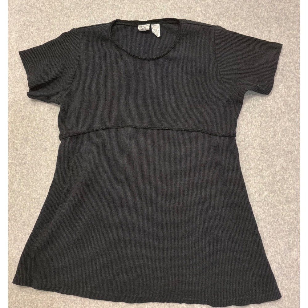 In Due Time Maternity Black Waffle Knit Empire Waist Top Large Y2K